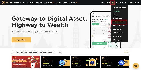 احراز هویت صرافی XT در سایت