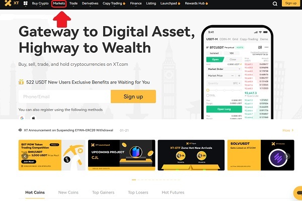 بر روی MARKETS کلیک میکنیم